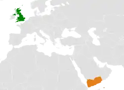 Map indicating locations of United Kingdom and Yemen