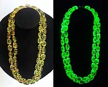 Uranium glass necklace, circa 1930.