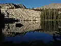 Northeast aspect of Madera Peak (upper right corner) from Vandeburg Lake.