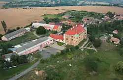 Aerial view of Vinařice Castle