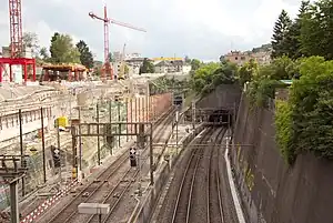 Construction of the Oerlikon portal; Wipkingen and Käferberg tunnels to right