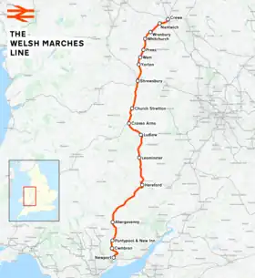 the map of the Welsh Marches line, with the area labeled