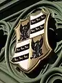 The coat of arms of Henry John Temple, 3rd Viscount Palmerston on the bridge. Palmerston was Prime Minister when the current bridge was opened.