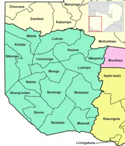 Map of Western Province showing its districts