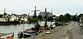 View of the church over the Spaarne river from the North (taken from the train)