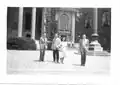 Black and white photo of Violet Archer with friends at Yale University